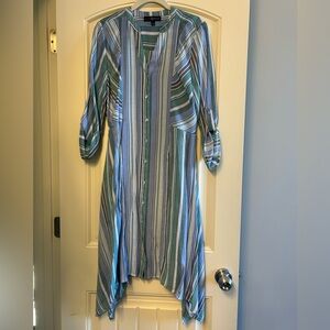 NWOT Fred David Asymmetrical Striped Dress in Blue and Green